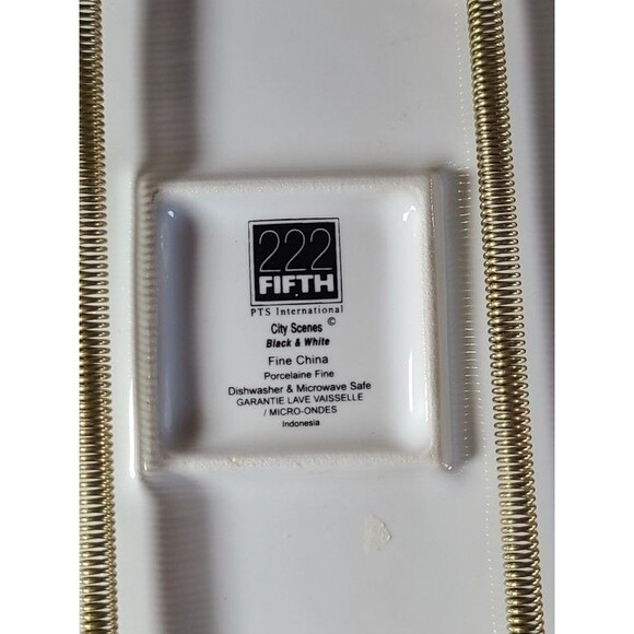 222 Fifth City Scenes Eiffel Tower Plate 8" Square Black & White Fine Porcelain - Picture 5 of 6